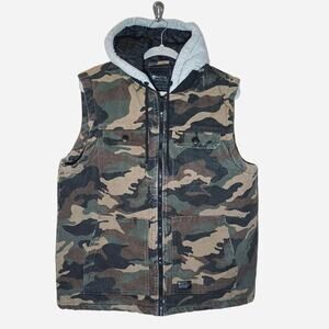 Matix Camo Zip Up Denim Vest w/ Hoodie size Large